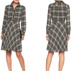 Banana Republic Plaid Long Sleeve Shirt Dress. Black and Tan. Size 8